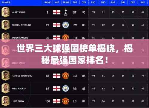 世界三大球强国榜单揭晓,揭秘最强国家排名!